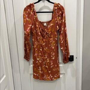 Billabong Rust Floral Long Sleeve Dress